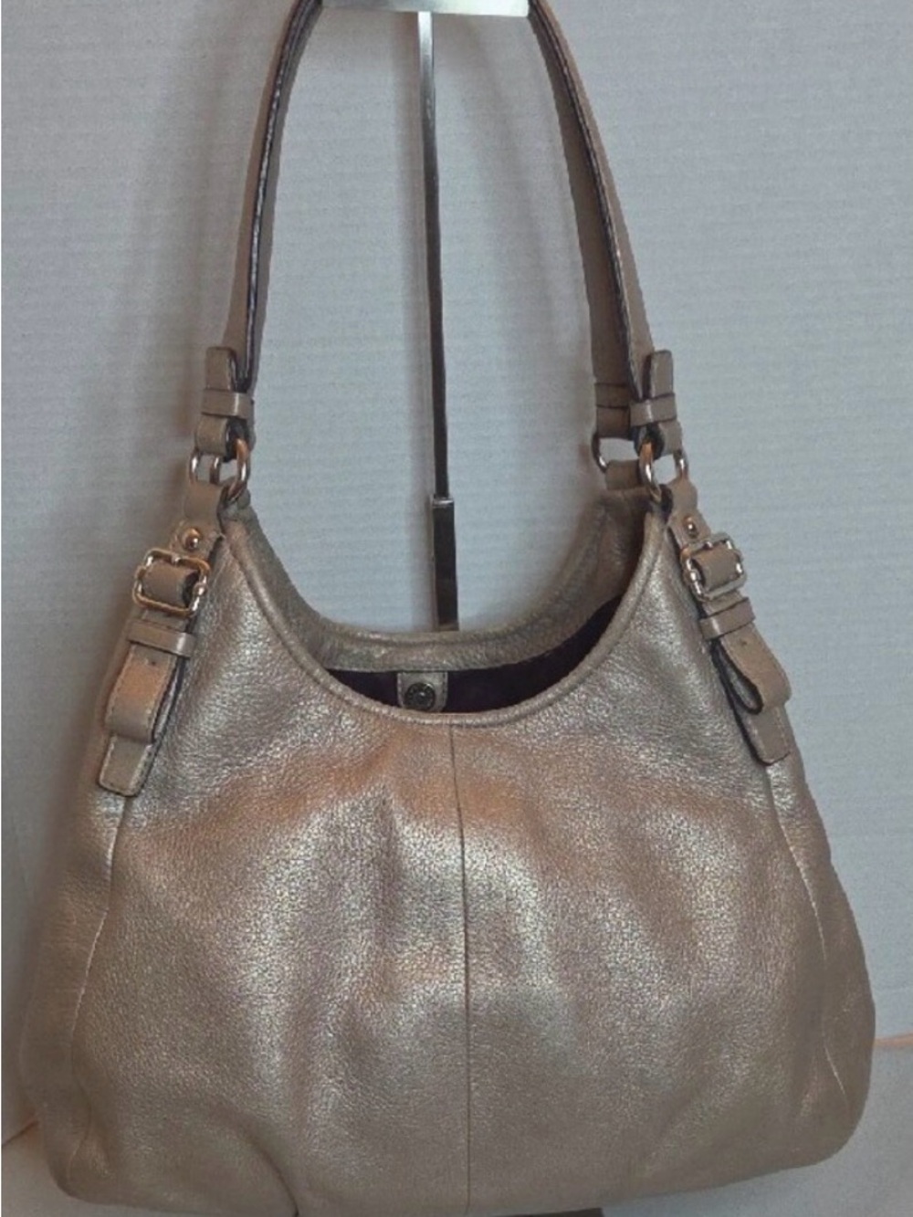 Coach Madison Maggie Metallic Taupe Leather Hobo Bag - Picture 3 of 11